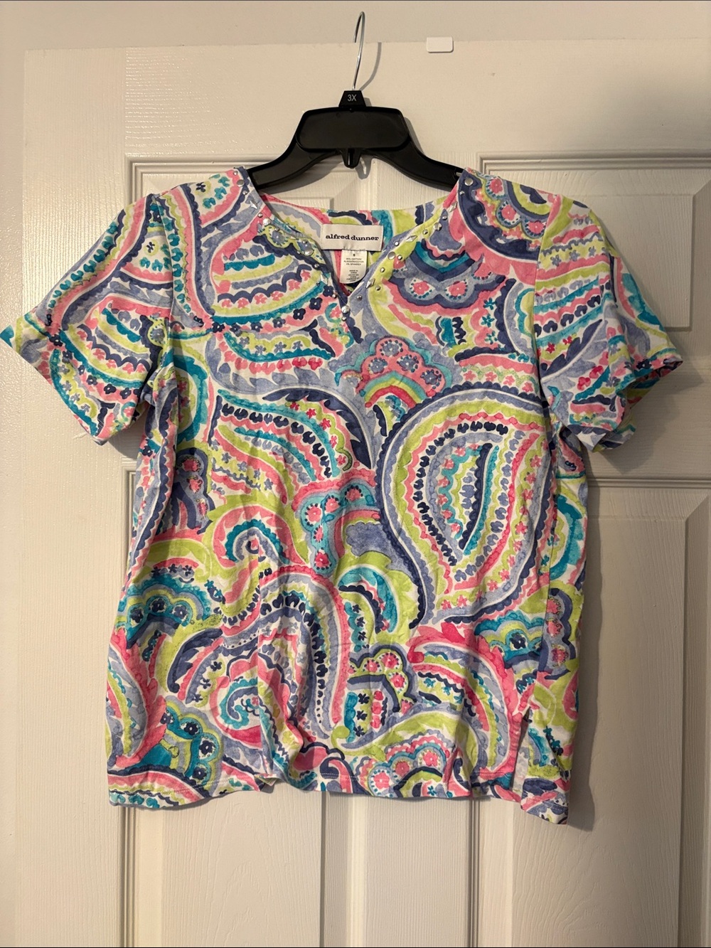 Alfred Dunner Pink Blue Green Paisley Short Sleeve Tee